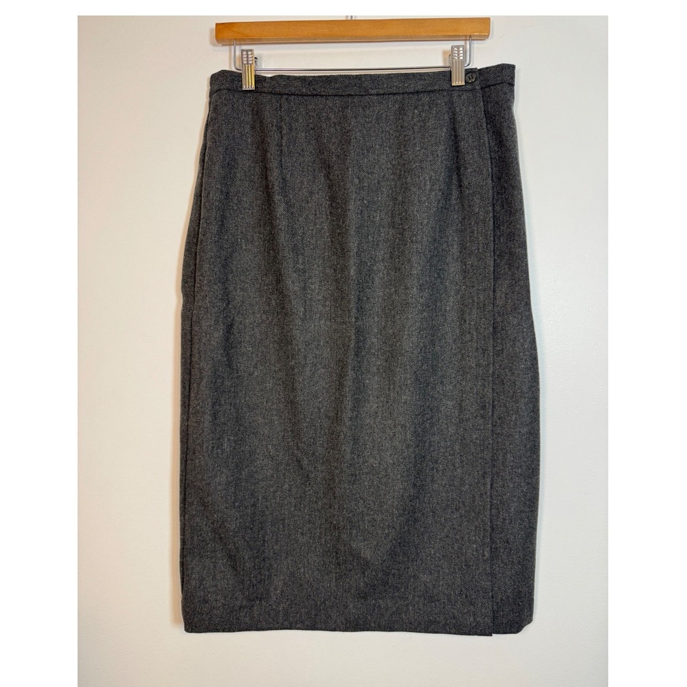 Dark Academia Requirements Wool Wrap Midi Skirt Women 12 Grey Pure New Wool